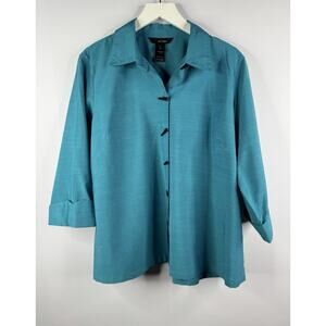 Ali Miles Womens Sz PXL Blue Boxy Button Up Top Lagenlook Wearable Art Artsy